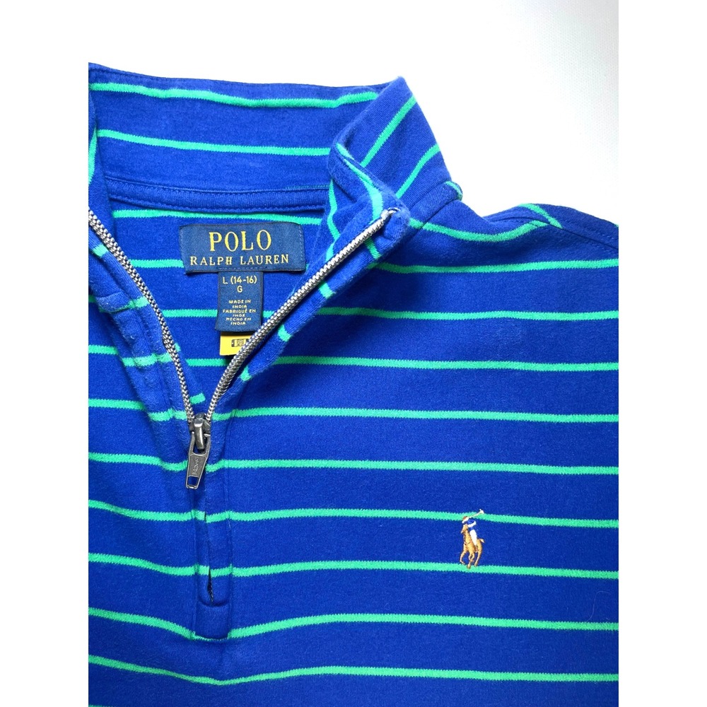 Polo Ralph Lauren Youth L 14-16 Blue Green Striped Quarter Zip Pullover Sweater - Picture 5 of 9